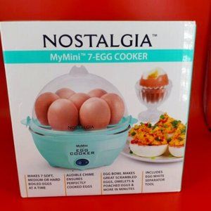 Nostalgia MyMini 7-Egg Multi-Cooker Aqua Recipes Boiled Poached Scrambled NIB